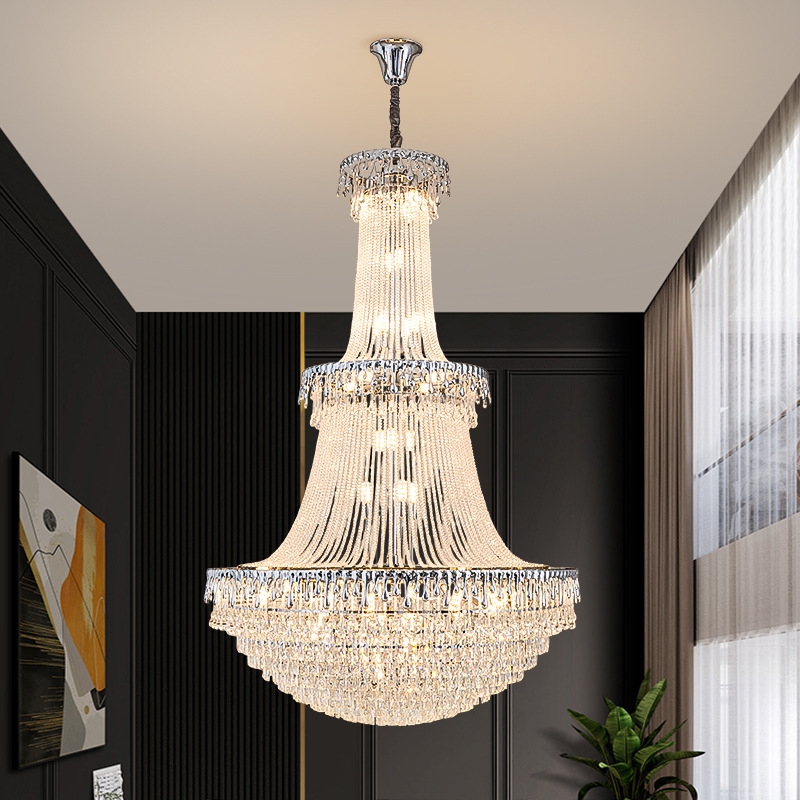 Edificio dúplex gran lámpara de lujo ligera villa francesa sala de estar lámpara de cristal vacío edificio piso medio vacío sala de luz Zhongshan