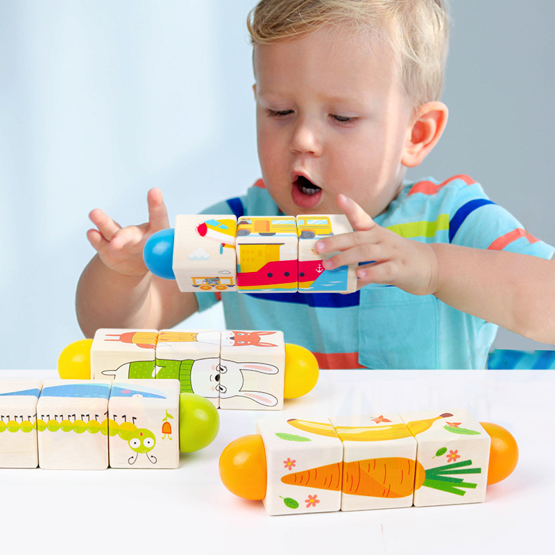 Niños de madera animales giratorios bloques de puzzle bebés 0 - 3 años de edad precoces juguetes de puzzle cognitivo animal