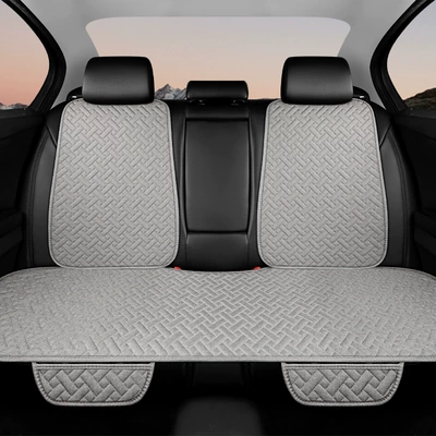 Car Seat Cushion Linen Striped Seat cushion, seat cover - gray-backrest-three-piece-set