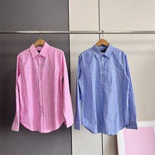 9791女装秋季新款OL风通勤休闲风竖条纹棉质基础款小刺绣长袖衬衫