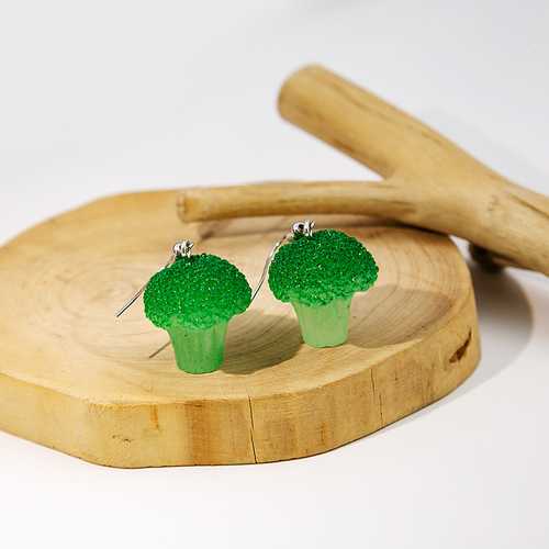 Interesting simulated resin green vegetable earrings, personalized cute corn earrings, healthy broccoli earrings wholesale