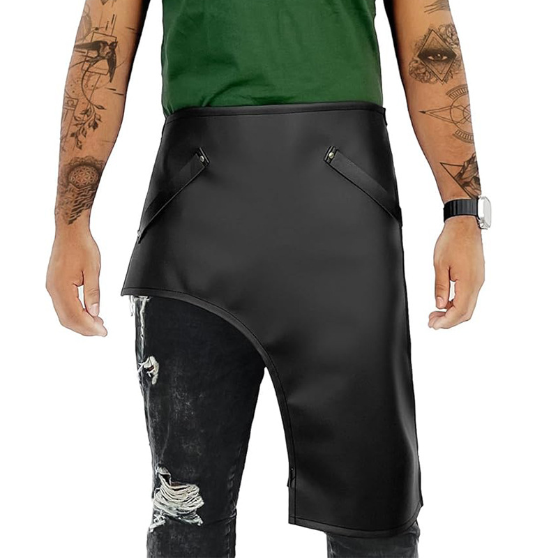 Delantal de PU de Amazon transfronterizo estilo europeo y americano color sólido camarero irregular mono leggings delantal de media longitud al por mayor