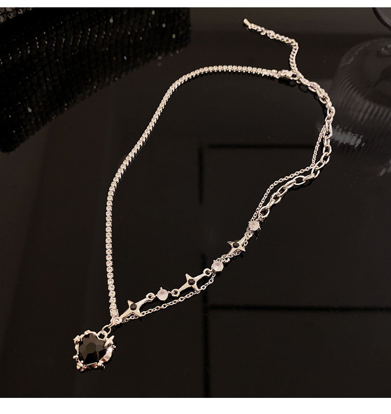 Fashion Heart Shape Titanium Steel Plating Zircon Pendant Necklace 1 Piece