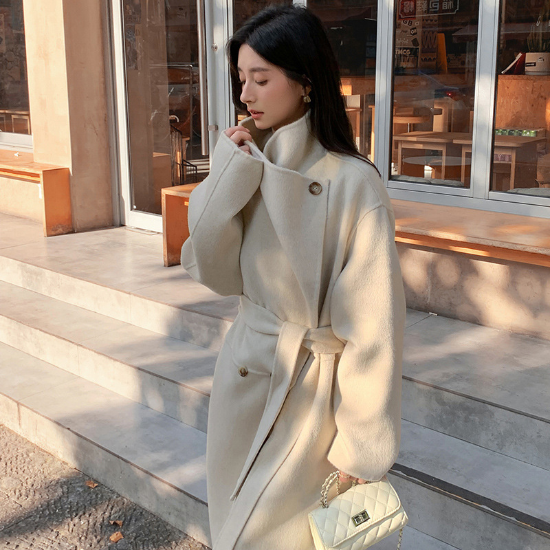 Design Sense Camel Velvet Double-Sided Woolen Coat Women's Autumn and Winter Long Knee-Over Loose Fashionable Woolen Coat