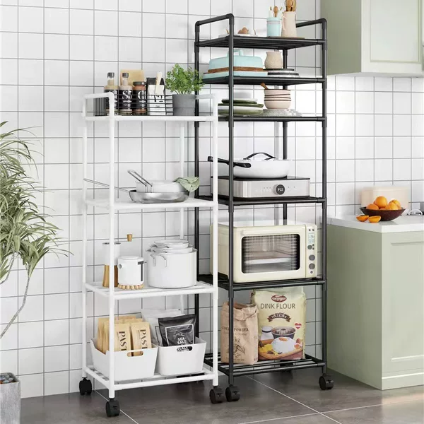 Kitchen Storage Rack Multi-Layer Floor-Standing Storage Rack for Home Use, Movable Storage Rack, Integrated Wall-Mounted Steel Rack Wholesale