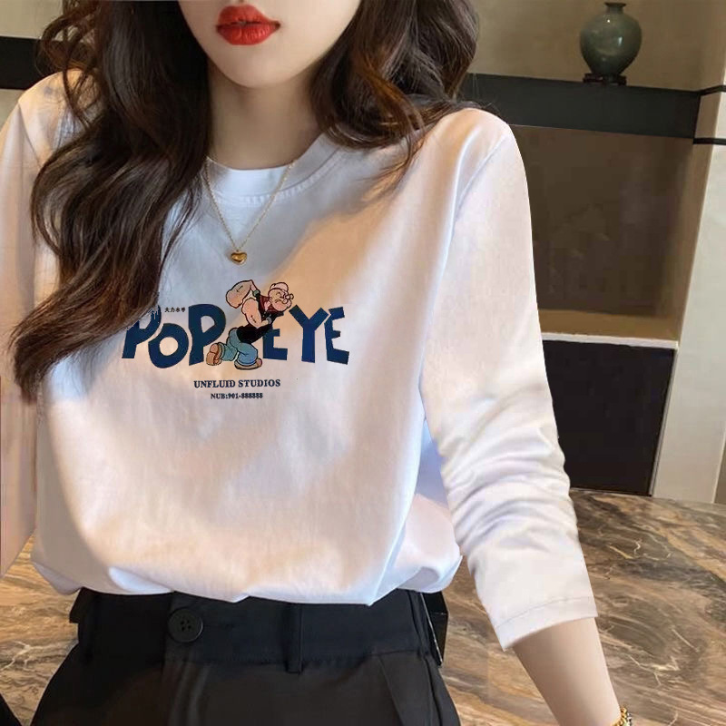 Winter Sweet and Fresh College-Style Anime Cartoon Long-Sleeve Cotton Loose Pullover T-Shirt Cross-Border Women's Base Shirt
