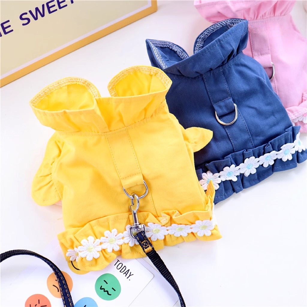 Dog clothes summer denim skirt Teddy panda small dog pet thin chest…