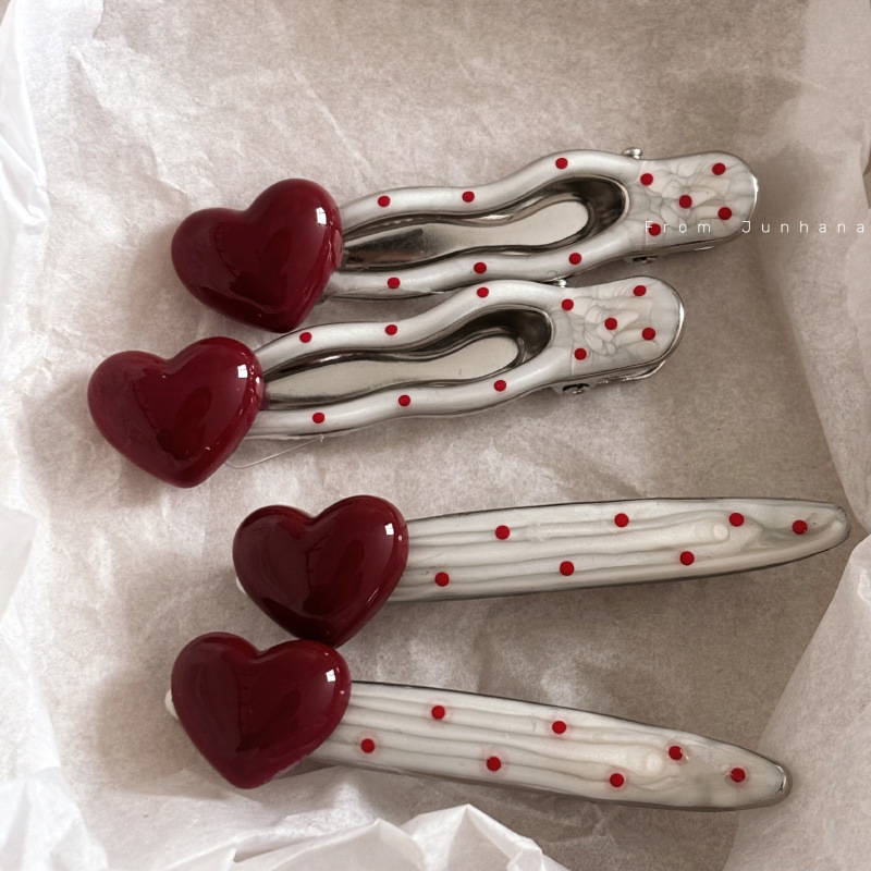 red polka dot pearl barrettes duckbill clip temperament burgundy french side clip bang clip high sense hairpin hair ornaments