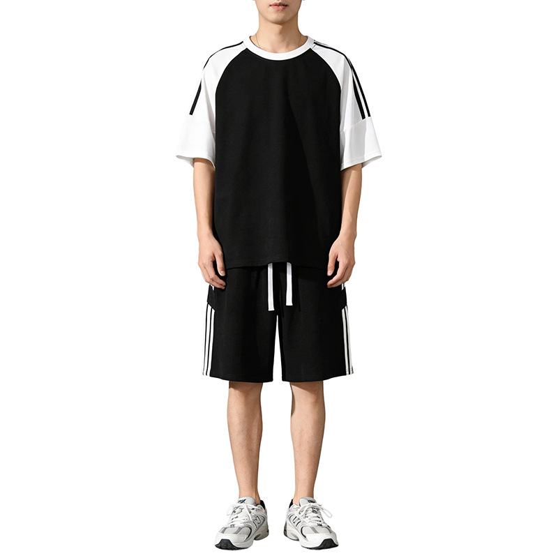 Trajes deportivos casuales para hombres de verano, camisetas de manga corta de tres barras, pantalones cortos de moda para hombres con un guapo traje de tamaño grande. image 6