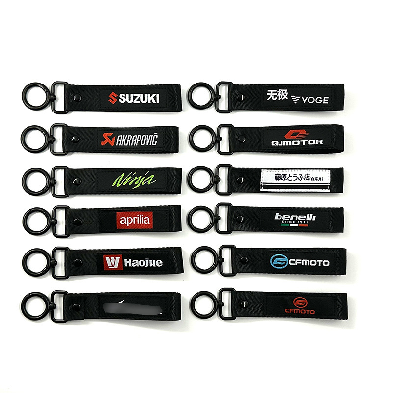Jdm Motorcycle Modified Embroidered Woven Label Ring Buckle Motorcycle Keychain Bag Pendant Key Ring Streamer