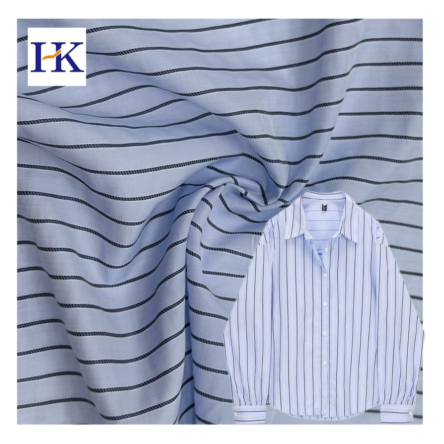 工厂直销醋酸天丝涤纶加捻色织横条夏季女装衬衫连衣裙交织布面料