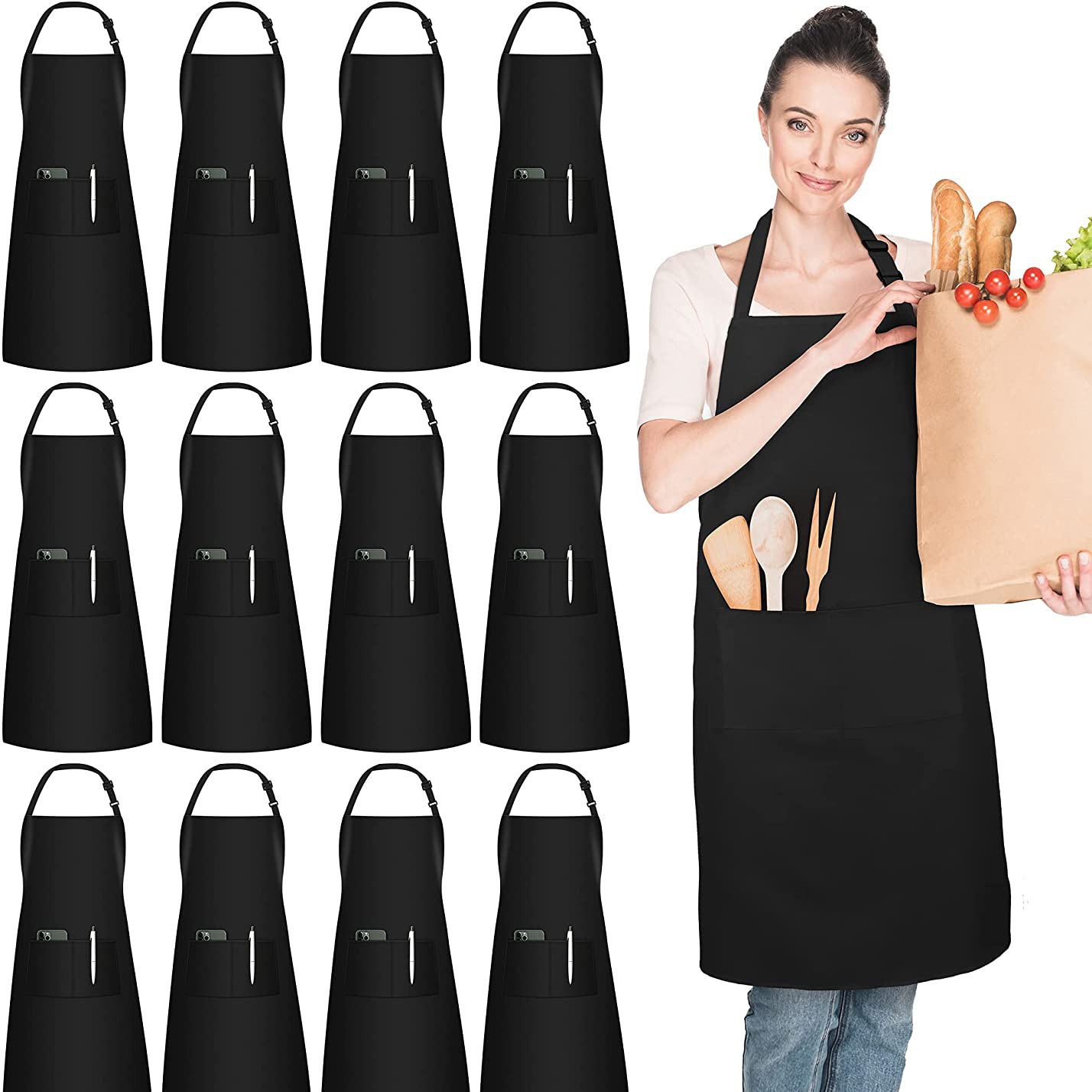 Tarjeta de hilo de algodón impermeable hebilla ajustable hogar impermeable publicidad delantal espesado trabajo camarero delantal en stock