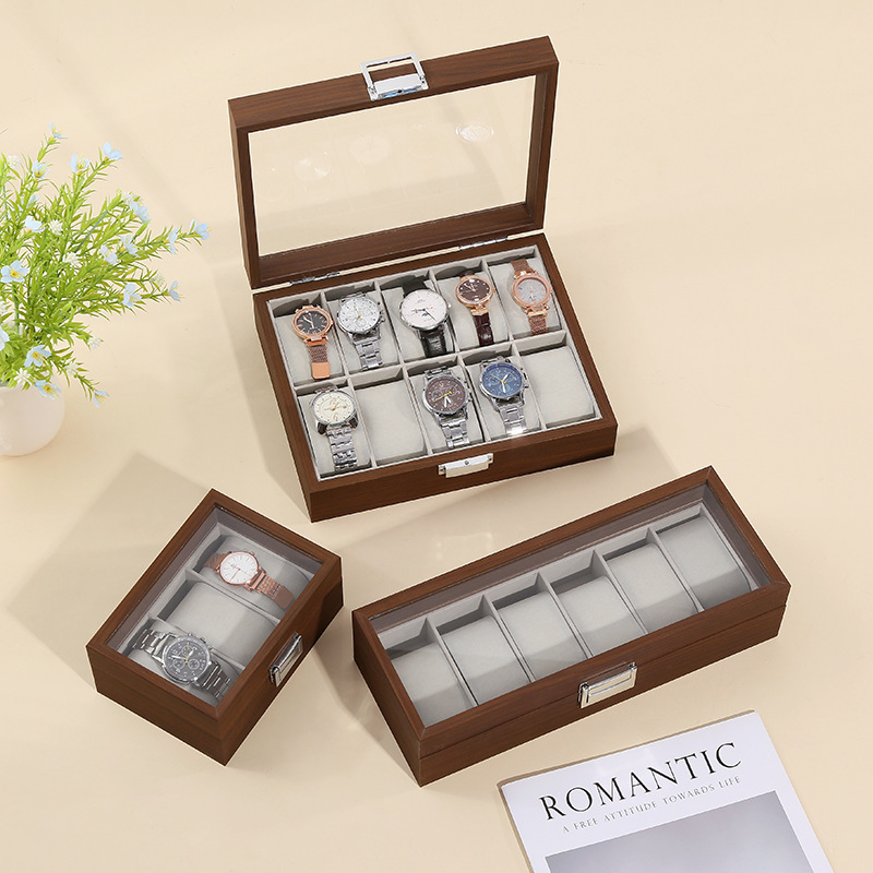 Black Walnut Pattern Watch Storage Box with Window, Mechanical Watch Display Box, Vintage Bracelet Walnut Display Box, Wooden Jewelry Box