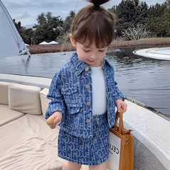 子供セット2023春秋女児カウボーイ長袖カーディガン上着 + スカート2点セットクロスボーダー