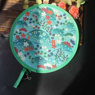 Japanese Round Fan Mini Foldableing Round Fan Small Fan Cloth Silk Fan Travel 8-Inch Foldableing Fan Printing and Dyeing Gift