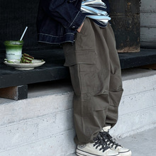 HM0119 26春男女童两色直筒口袋工装裤宽松休闲阔腿百搭长裤