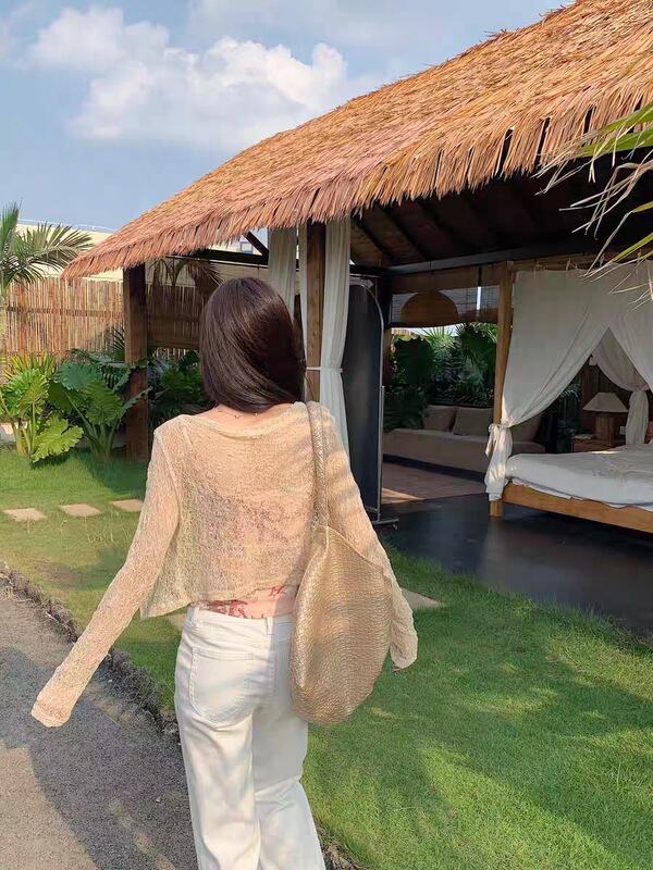 966+967#初秋新款两件套蕾丝外套加涂鸦印花背心女修身带胸垫百搭|undefined
