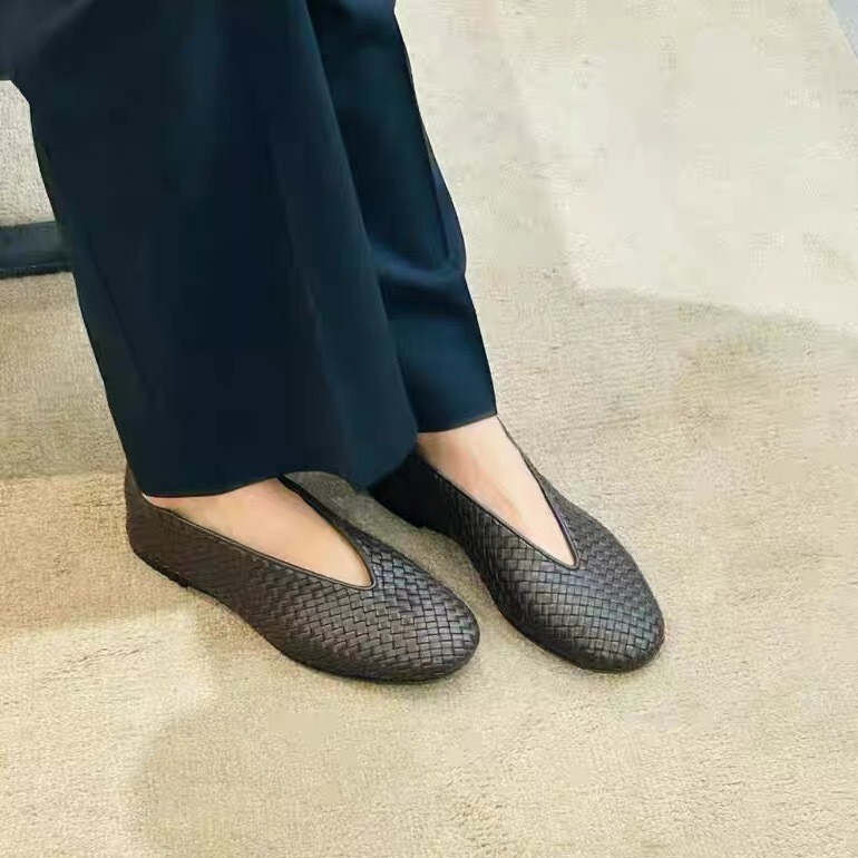 シープスキンバージョン~フレンチレトロ手織り浅口シングルシューズレディースフラットファッション気質スリッポンおばあちゃん靴|undefined