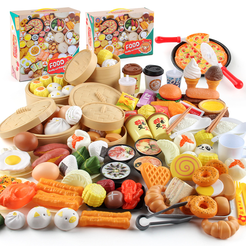 Simulación educativa de los niños cocina traje de comida bolsa de vapor sushi masa frita palos desayuno hamburguesa juego casa Juguetes
