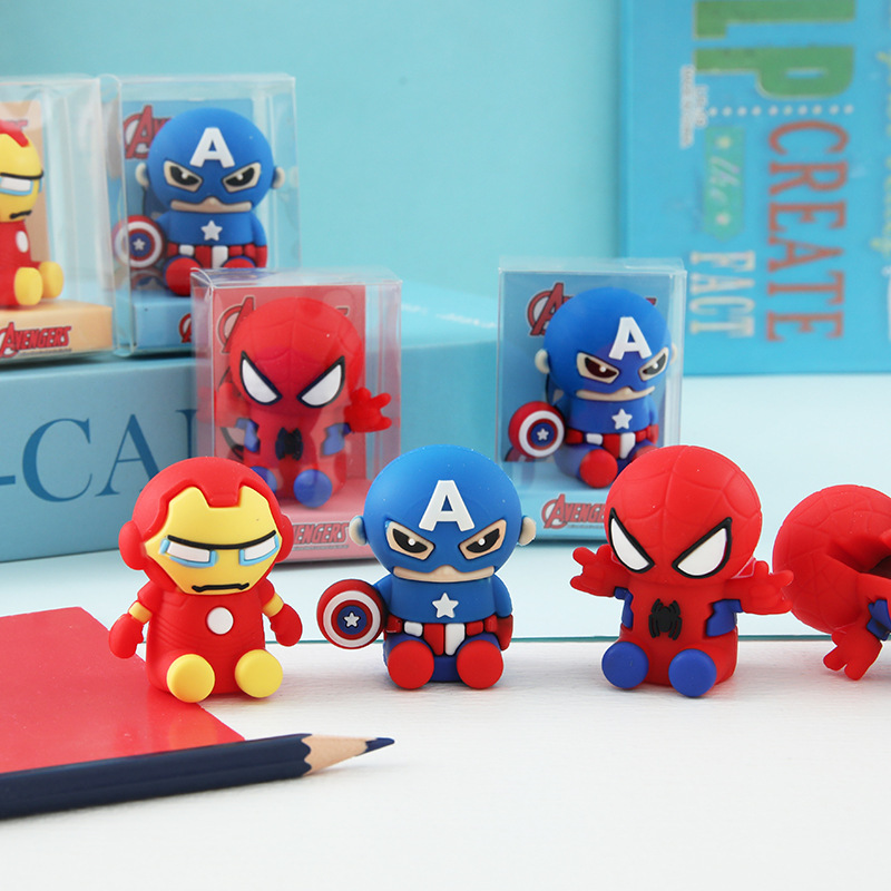 漫画スーパーマンアベンジャーズ鉛筆削り漫画かわいい人形シリコーン鉛筆削り小学生ポータブル鉛筆削り|undefined