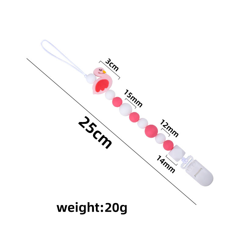 Bebé de dibujos animados animal Flamingo silicona teether bebé teether palo juguete teether pezón cadena anti-caída