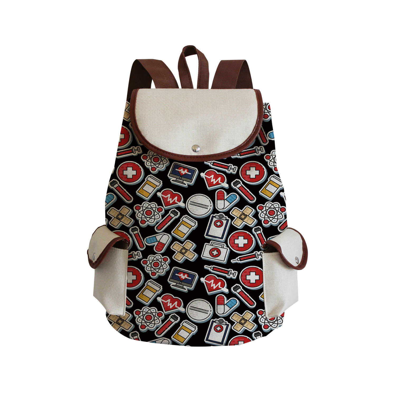 351g Weight Polyester Lining Material 16 inch Backpack size String, Buckle Closure Type Double Shoulder Straps Strap Type Fashion Backpack Bags Type Daily Occasion Canvas Material Nurses Day Festival Women's Backpack Backpack Nurse Pattern All Seasons Season Unisex Gender Vacation Style Bucket Shape Large Size 16 Inch Women's Backpack Daily School Backpacks