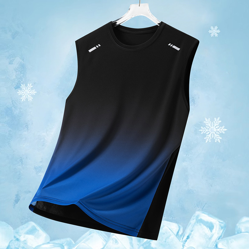 Cross-Border Popular Men's Gradient Sports Vest Summer Lightweight Sleeveless Round Neck T-Shirt Youth Loose Running Trendy T-Shirt
