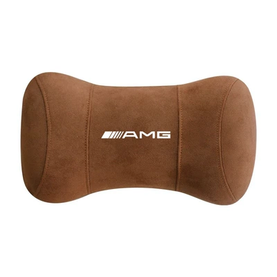 Memory Foam Neck Protector | Headrest - amg-logo-brown-one-long-30cm-wide-9cm-high-17cm