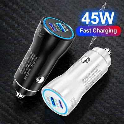 Qc3.0 3A Standard 45W Pd45W+Usb Dual-Port Fast Charging Car Charger Wholesale Fast Charging Car Charger