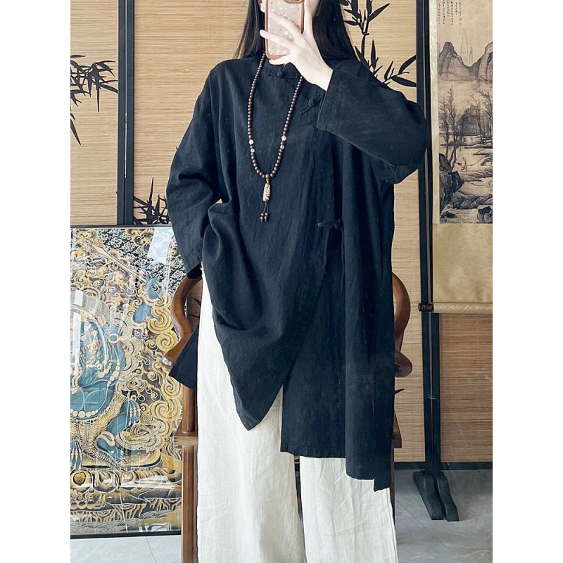 棉麻女装新中式汉服盘扣衬衫唐装上衣佛系禅意中国风茶服|undefined
