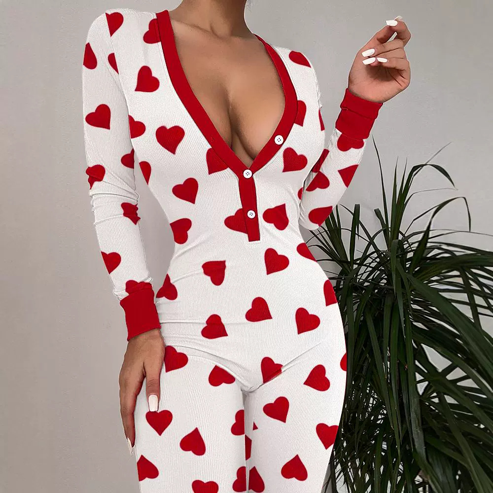 Damenbekleidung – Jumpsuit mit bedrucktem Pit-Stripe-Muster und Liebesmotiv von Independent Station_voghion.com