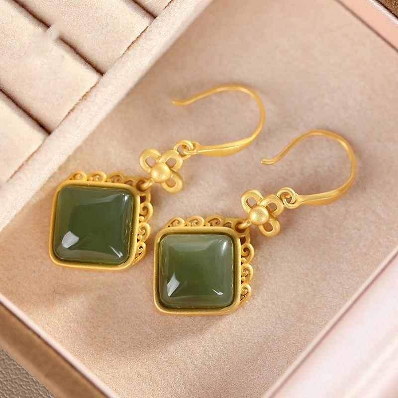 옥 평화 매듭 귀걸이 (s925 스털링 실버 쌍