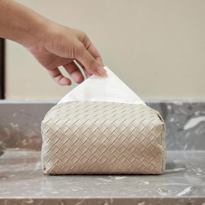 ティッシュ箱を編む客間の軽い高級な皮質の紙箱の高級感のある家庭用茶のナプキンの収納箱|undefined