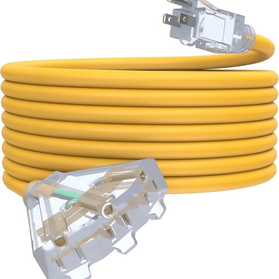 户外延长线带 3 个插座,重型 12 号 3 爪延长线防水带照明端