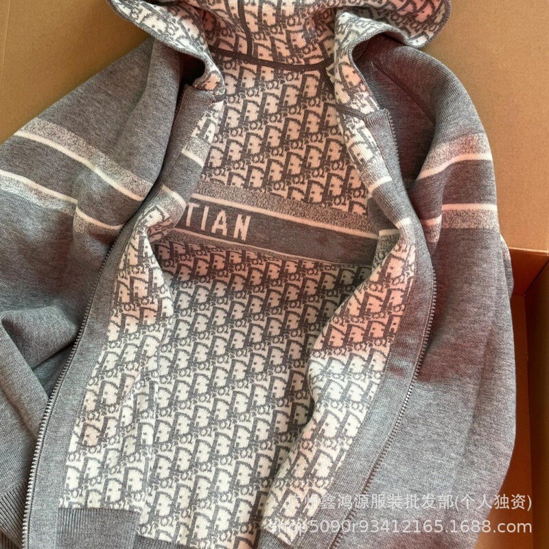 In-Stock Dropshipping D Brand Correct Version Autumn and Winter Classic Monogram Letter Hooded Knit Sweater Unisex Jacket
