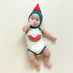 2024 new summer Korean style baby jumpsuit ins style watermelon print style baby hoodie