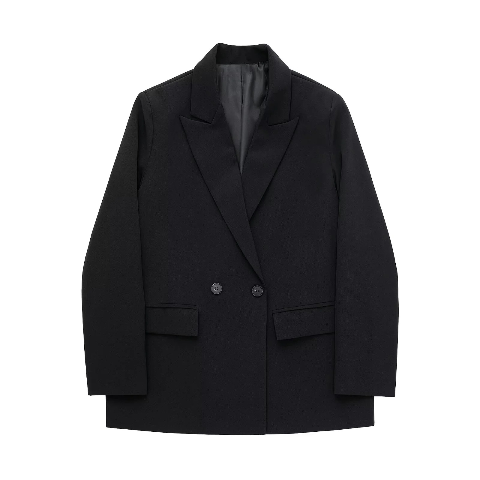 European And American Cross-border Clothing Wholesale: Women's Double-breasted Blazer, Loose-fitting, Mid-length,_voghion.com