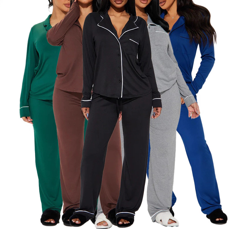 European and American Style Lazy Cross-Border 2025 Autumn Solid Color Women's Lapel Front Single-Breasted Long-Sleeve Slim-Fit Long Pants Suit