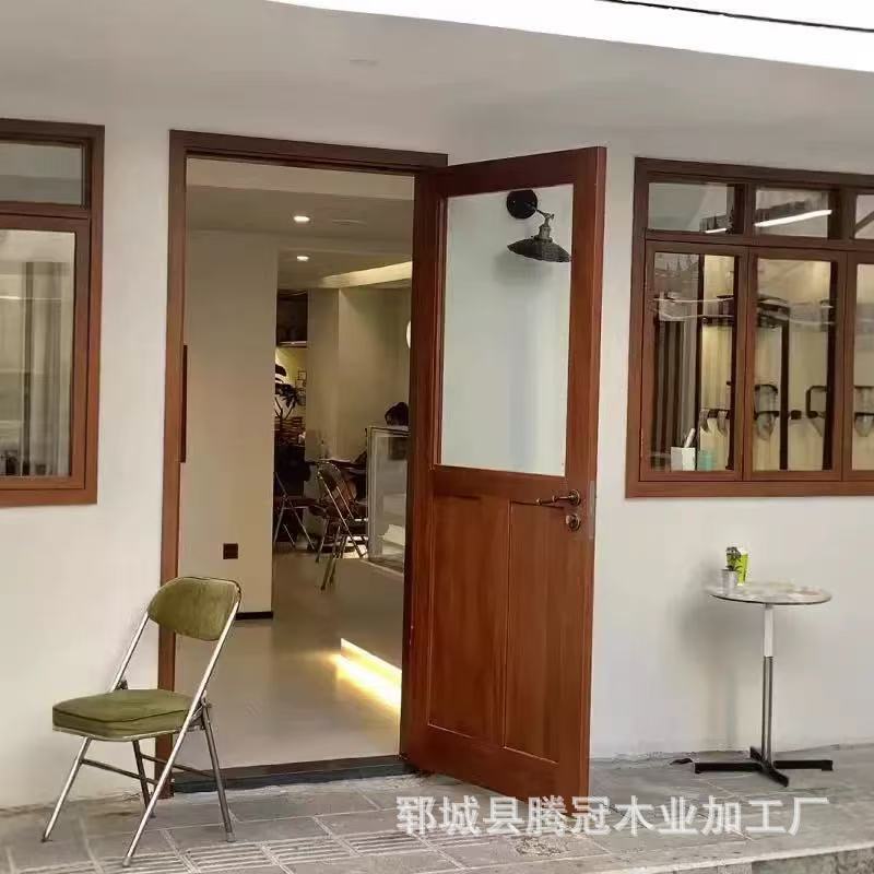 -Ji Feng Old Elm Wood Homestay Door Shop Glass Middle Ancient Interior Door Homestay Decoration Antique Box Entry Door