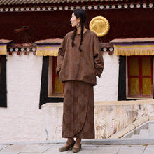 套装女装秋高级禅意立体花型新中式斜襟上衣衬衫C1108围裹感半裙