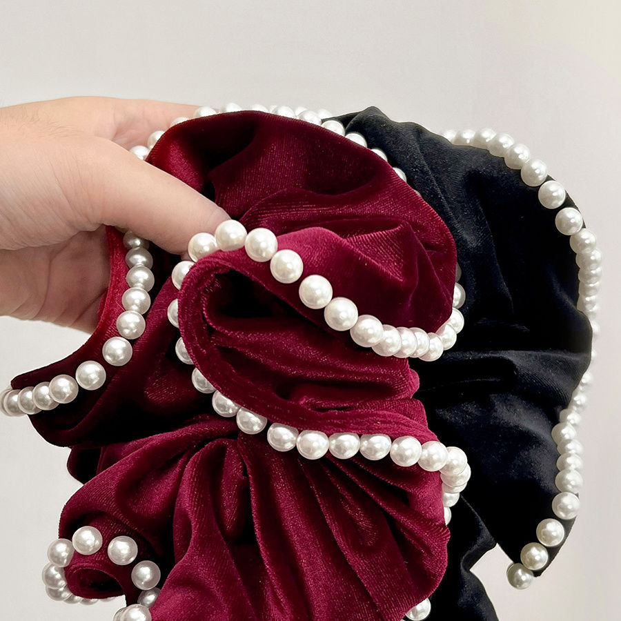 Elegantes Samt Haar-scrunchie Mit Perlen Im Retro-stil_voghion.com