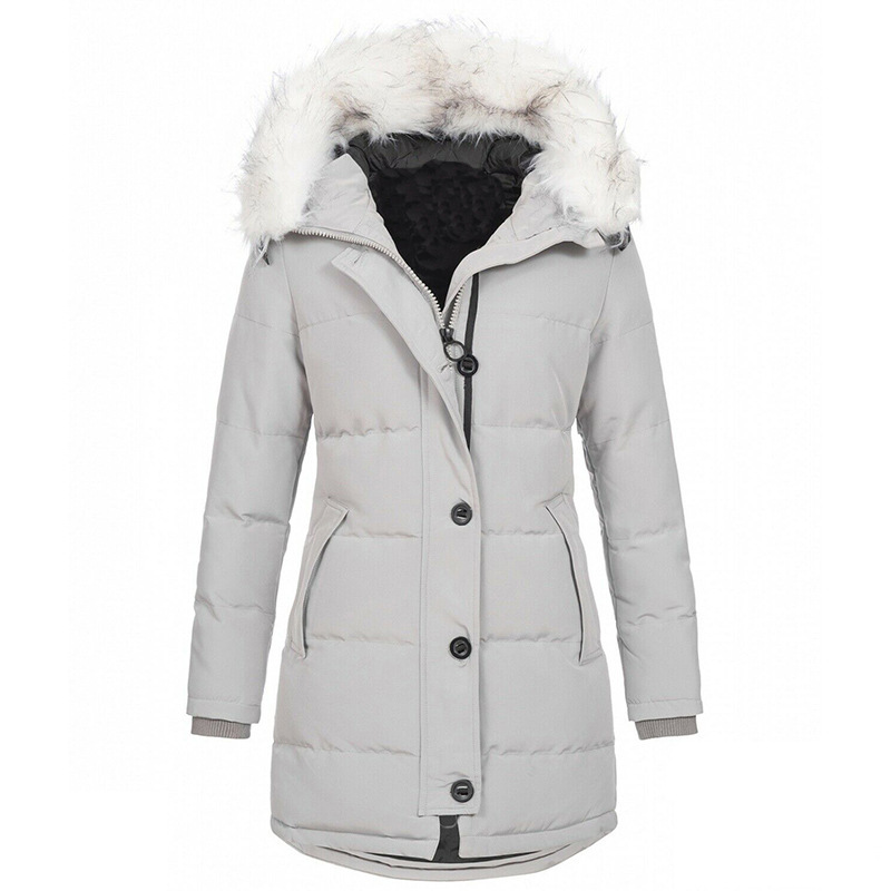 AliExpress Amazon de mujer con capucha de manga larga con cremallera cálida chaqueta de algodón acolchado invierno cremallera de longitud media abrigo de color sólido image 11