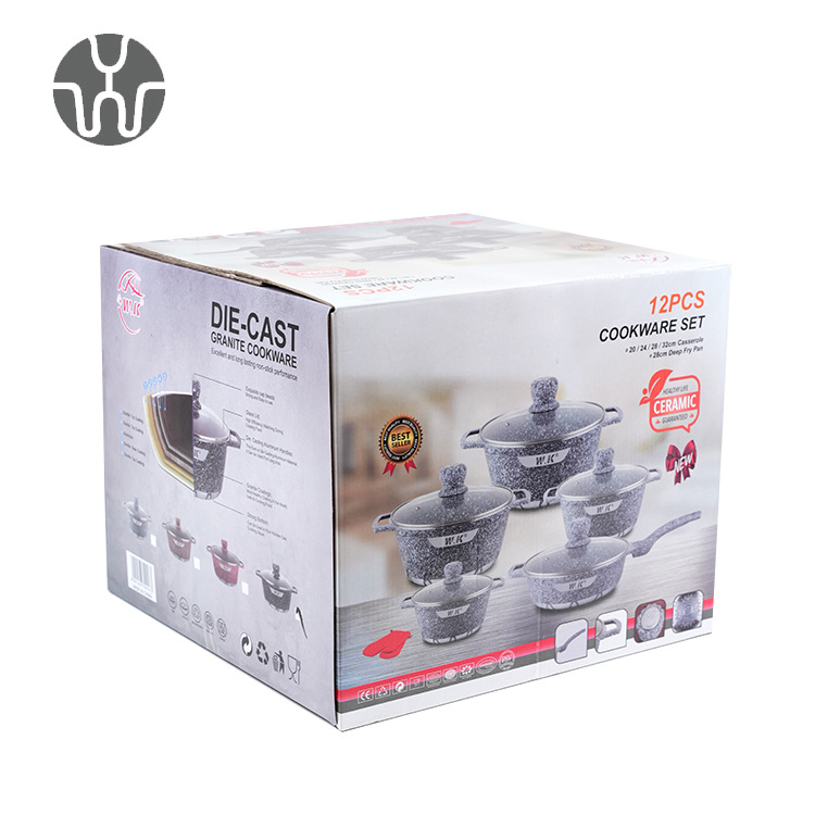 Suministro directo de fábrica de la espada-tipo antiadherente pan de 12 piezas de fundición a presión olla maifan piedra cocina hogar aluminio sopa olla en stock