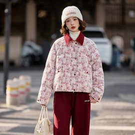 小香风碎花羽绒服女2025冬季小个子减龄保暖90白鸭绒外套 SY8821