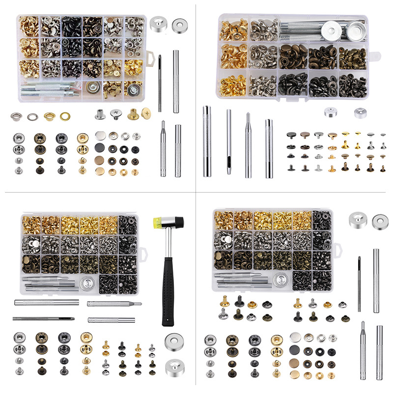 Metal transfronterizo de cuatro cierre remache + conjunto de herramientas de montaje 633 botones chaqueta vaqueros chaqueta de plumón redonda