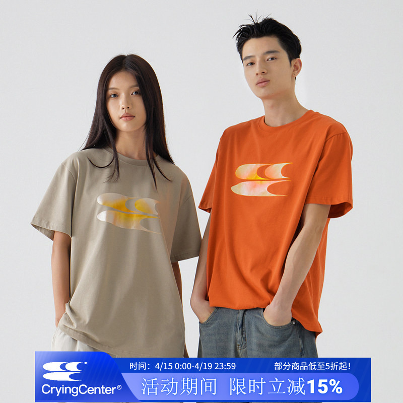 Cryingcenter Sunset Dunes Gold Print Couple T-Shirt Round Neck Short Sleeve Crying Center