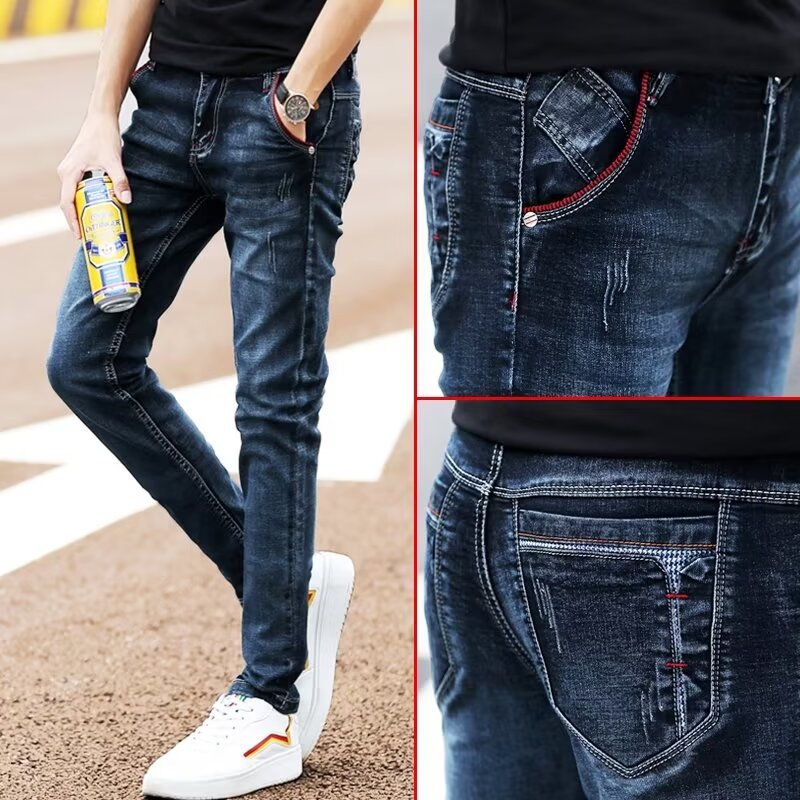 Men's Slim-Fit Skinny Jeans, Spring and Autumn Trendy Brand 2026 New Style, Washed Trendy Straight-Leg Casual Pants for Men