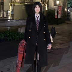 新年モデルの日系オリジナルjkラシャコートの女性の中の長さの甘い学院風は毛を厚くしていますねコート秋冬