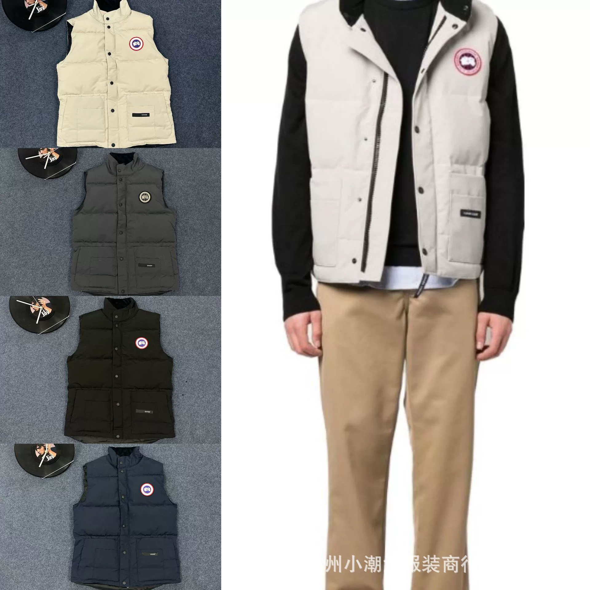 Трансграничная поставка канадских пуховых жилетов GOOSE с детализированным воротником-стойкой и пуховиков на флисовой подкладке, европейские размеры, для внешней торговли.
