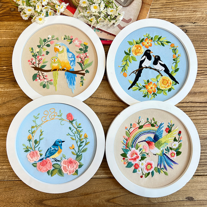 Lu serie de bordados pájaros bordados DIY material paquete de paquetes de aguja hecha a mano inglés peces peces pinturas decorativas de sala de estar